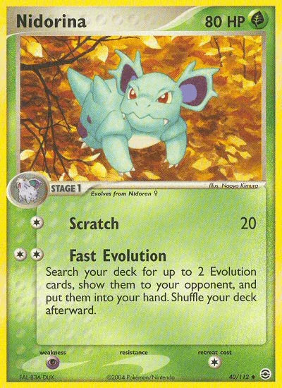 40, EX: FireRed & LeafGreen, Grass, Normal, Psychic[×2], Reverse Holofoil, Uncommon Nidorina (40/112) [EX: FireRed & LeafGreen] - Trading Card World