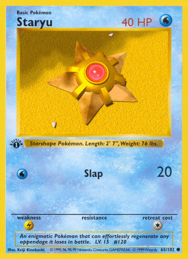1st Edition Normal, 65, Base Set 1st Edition, Common, Lightning[×2], Water Staryu (65/102) (Shadowless) [Base Set 1st Edition] - Trading Card World