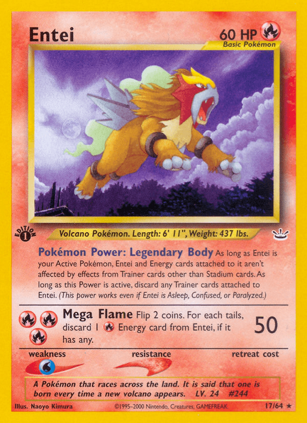 17, 1st Edition Normal, Fire, Neo Revelation 1st Edition, Rare, Water[×2] Entei (17/64) [Neo Revelation 1st Edition] - Trading Card World