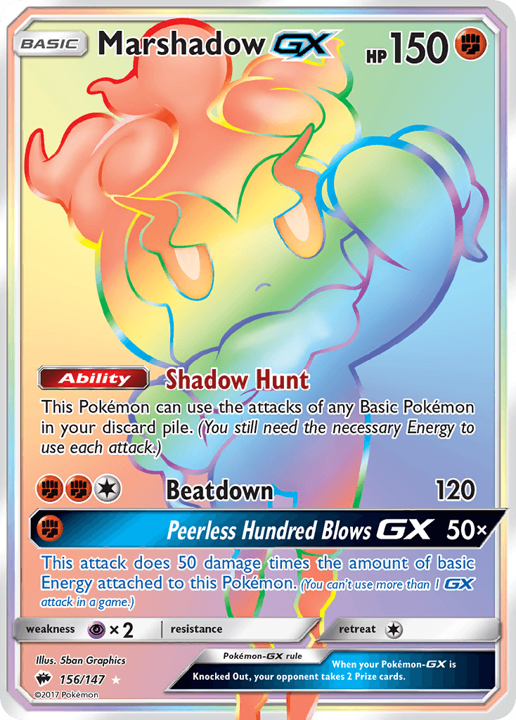 156, Fighting, Holofoil, Psychic[×2], Secret Rare, Sun & Moon: Burning Shadows Marshadow GX (156/147) [Sun & Moon: Burning Shadows] - Trading Card World