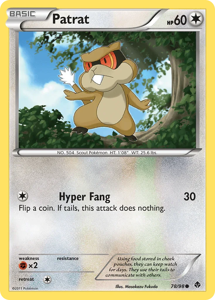 78, Black & White: Emerging Powers, Colorless, Common, Fighting[×2], Normal, Reverse Holofoil Patrat (78/98) [Black & White: Emerging Powers] - Trading Card World