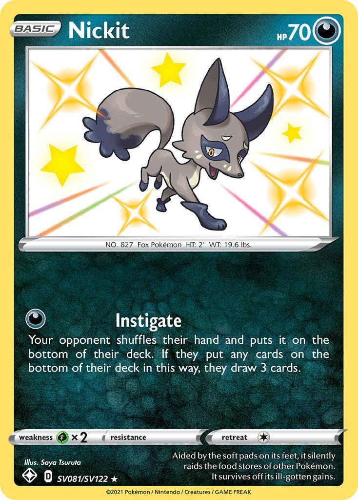Darkness, Grass[×2], Holofoil, SV081, Sword & Shield: Shining Fates, Ultra Rare Nickit (SV081/SV122) [Sword & Shield: Shining Fates] - Trading Card World
