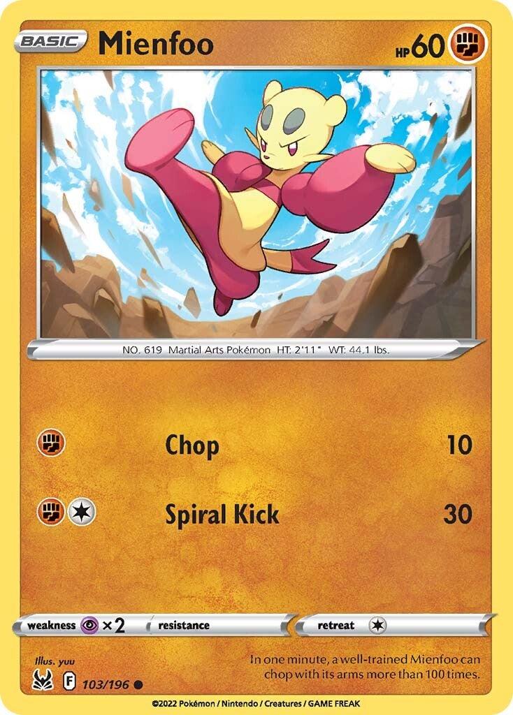 103, Common, Fighting, Normal, Psychic [x2], Reverse Holofoil, Sword & Shield: Lost Origin Mienfoo (103/196) [Sword & Shield: Lost Origin] - Trading Card World