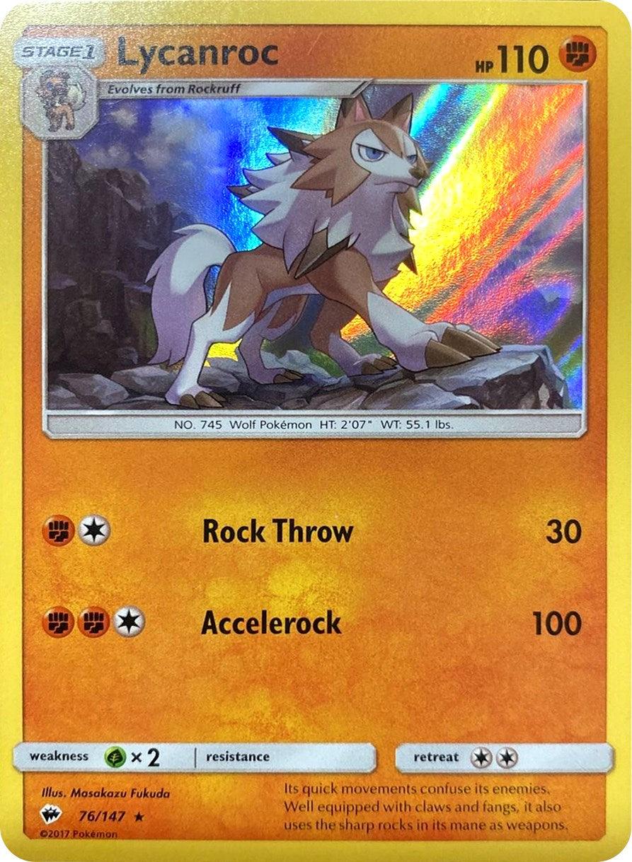 76, Fighting, Grass[×2], Holofoil, Rare, Sun & Moon: Burning Shadows Lycanroc (76/147) (Water Web Holo) [Sun & Moon: Burning Shadows] - Trading Card World