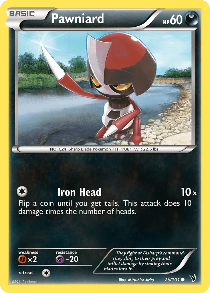75, Black & White: Noble Victories, Common, Darkness, Fighting[×2], Normal, Psychic[-20], Reverse Holofoil Pawniard (75/101) [Black & White: Noble Victories] - Trading Card World