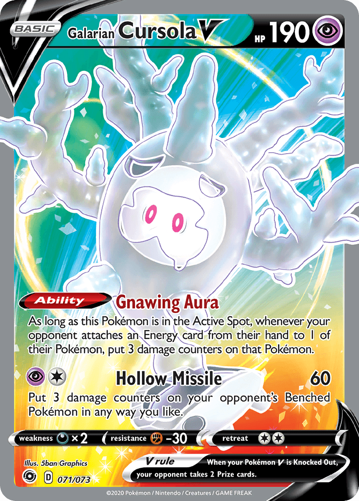 071, Darkness[×2], Fighting[-30], Holofoil, Psychic, Sword & Shield: Champion's Path, Ultra Rare Galarian Cursola V (071/073) [Sword & Shield: Champion's Path] - Trading Card World