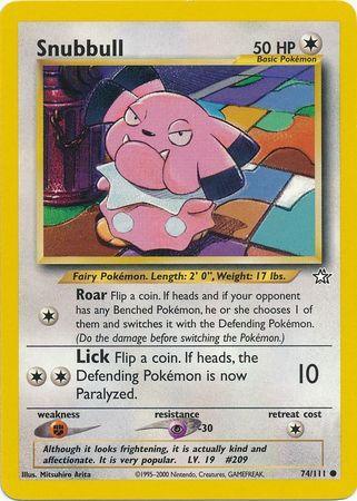 74, Colorless, Common, Fighting[×2], Neo Genesis Unlimited, Normal, Psychic[-30] Snubbull (74/111) [Neo Genesis Unlimited] - Trading Card World