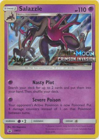 Holofoil, Promo, Psychic, Psychic[×2], SM73, Sun & Moon: Black Star Promos Salazzle (SM73) (Staff Prerelease Promo) [Sun & Moon: Black Star Promos] - Trading Card World
