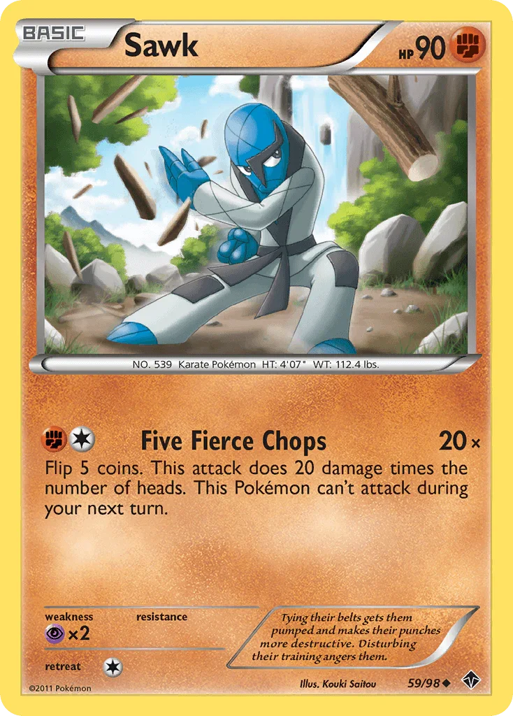 59, Black & White: Emerging Powers, Fighting, Normal, Psychic[×2], Reverse Holofoil, Uncommon Sawk (59/98) [Black & White: Emerging Powers] - Trading Card World