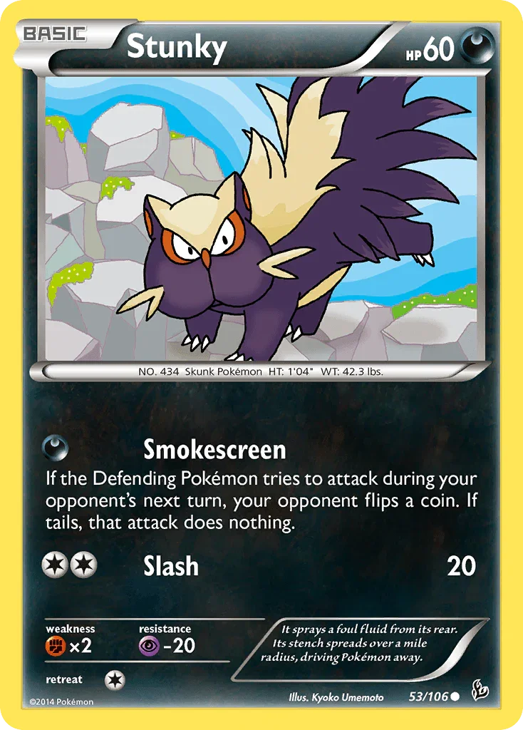 53, Common, Darkness, Fighting[×2], Normal, Psychic[-20], Reverse Holofoil, XY: Flashfire Stunky (53/106) [XY: Flashfire] - Trading Card World