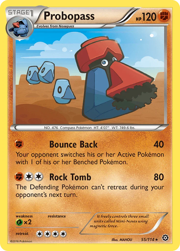 55, Fighting, Grass[×2], Normal, Rare, Reverse Holofoil, XY: Steam Siege Probopass (55/114) [XY: Steam Siege] - Trading Card World