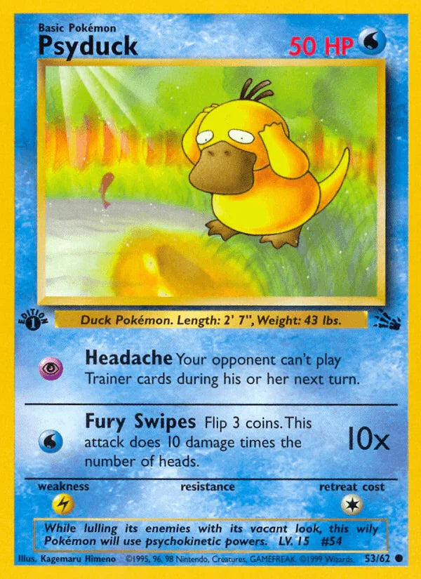 1st Edition Normal, 53, Common, Fossil 1st Edition, Lightning[×2], Water Psyduck (53/62) [Fossil 1st Edition] - Trading Card World