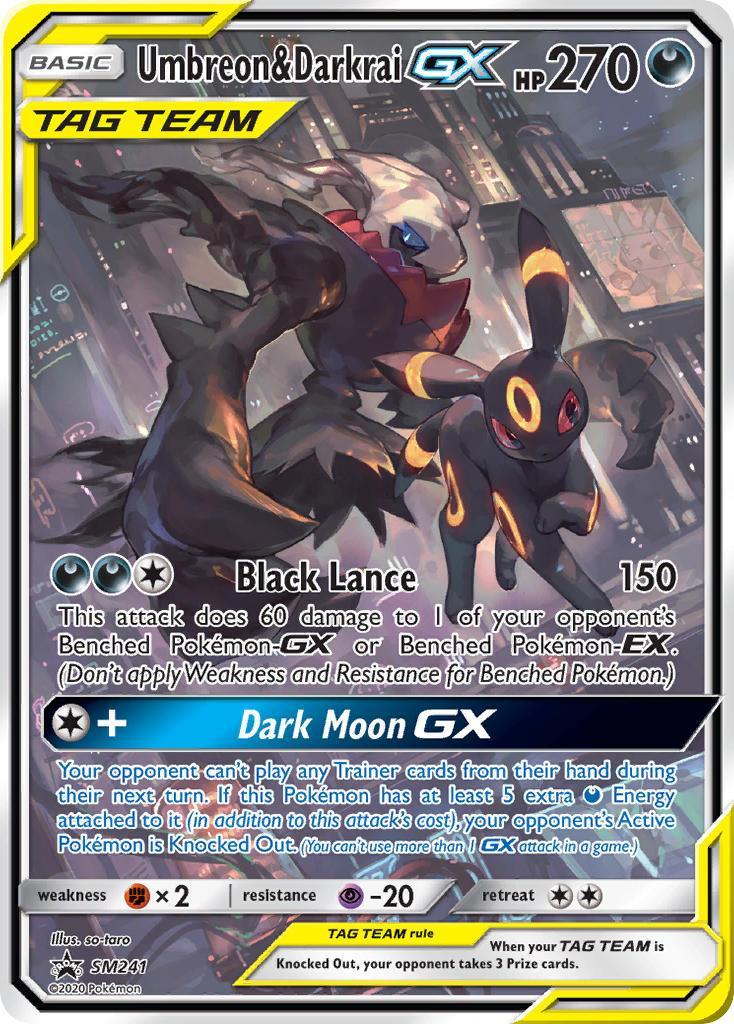 Black Star Promo, Darkness, Fighting[×2], Holofoil, Psychic[-20], SM241, Sun & Moon: Black Star Promos Umbreon & Darkrai GX (SM241) [Sun & Moon: Black Star Promos] - Trading Card World