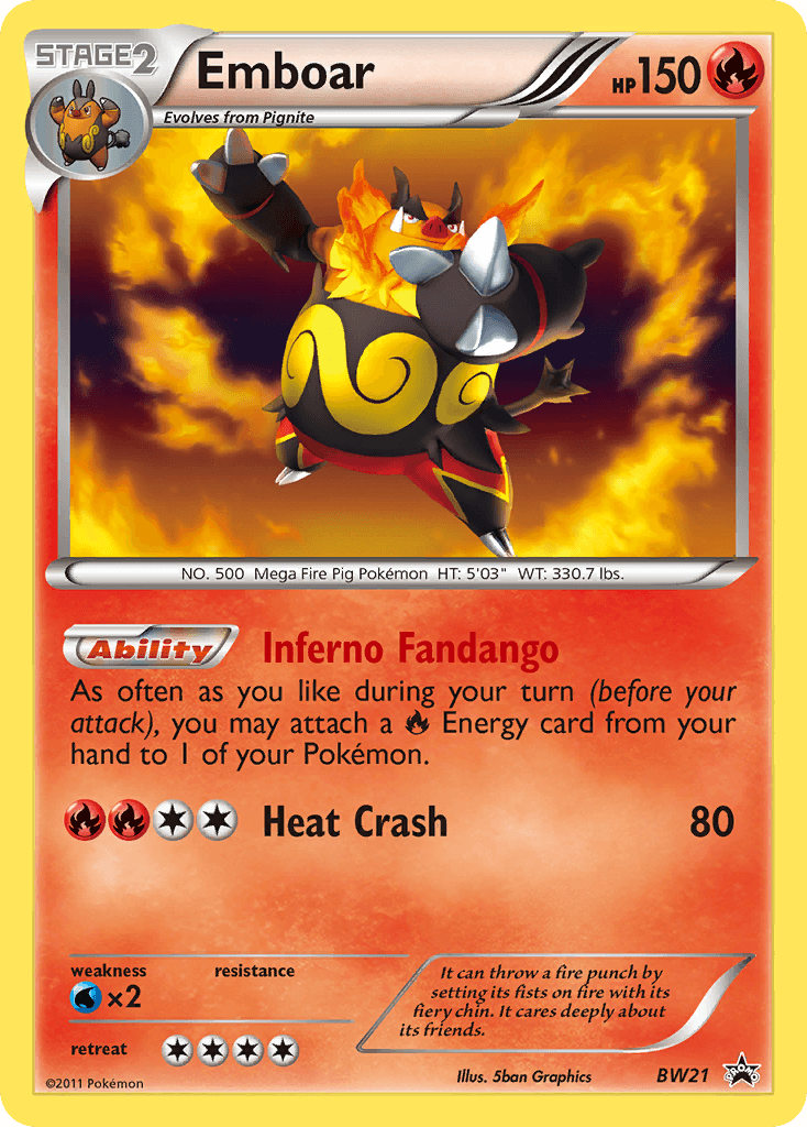 Black & White: Black Star Promos, Black Star Promo, BW21, Fire, Holofoil, Water[×2] Emboar (BW21) [Black & White: Black Star Promos] - Trading Card World