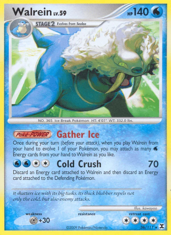 36, Metal[+30], Normal, Platinum: Rising Rivals, Rare, Reverse Holofoil, Water Walrein (36/111) [Platinum: Rising Rivals] - Trading Card World