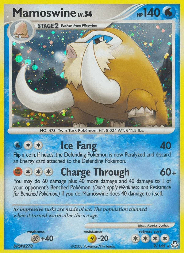 Diamond & Pearl: Legends Awakened, Holo Rare, Holofoil, Lightning[-20], Metal[+40], Reverse Holofoil, Water Mamoswine (9/146) [Diamond & Pearl: Legends Awakened] - Trading Card World