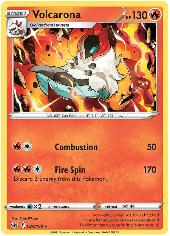 024, Fire, Normal, Rare, Reverse Holofoil, Sword & Shield: Chilling Reign, Water [x2] Volcarona (024/198) [Sword & Shield: Chilling Reign] - Trading Card World