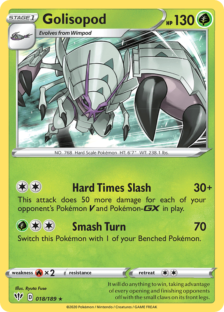 018, Fire[×2], Grass, Holo Rare, Holofoil, Reverse Holofoil, Sword & Shield: Darkness Ablaze Golisopod (018/189) [Sword & Shield: Darkness Ablaze] - Trading Card World