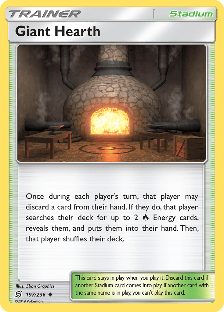 197, Normal, Reverse Holofoil, Stadium, Sun & Moon: Unified Minds, Uncommon Giant Hearth (197/236) [Sun & Moon: Unified Minds] - Trading Card World