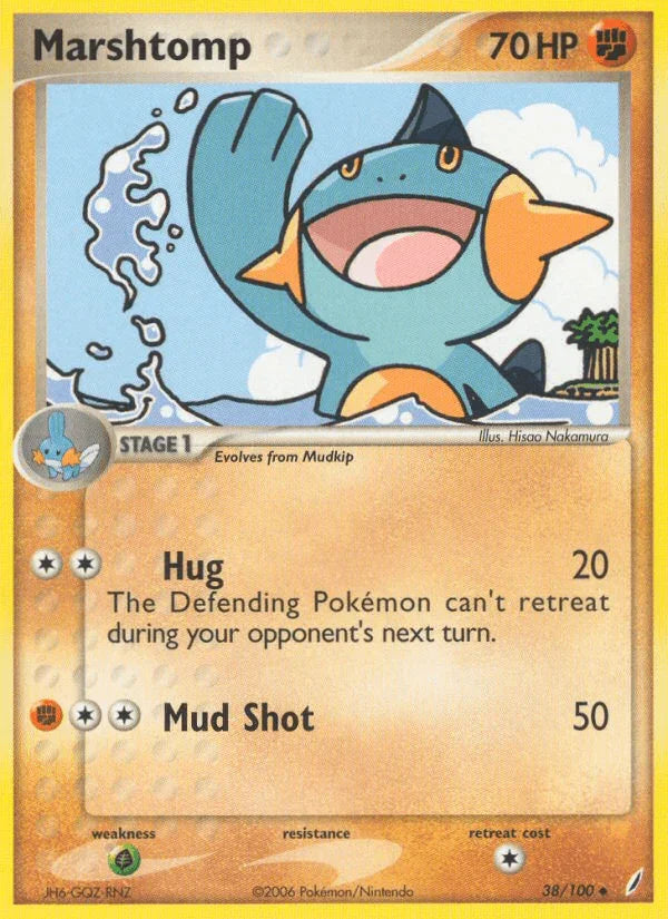 38, EX: Crystal Guardians, Fighting, Grass[×2], Normal, Uncommon Marshtomp (38/100) [EX: Crystal Guardians] - Trading Card World