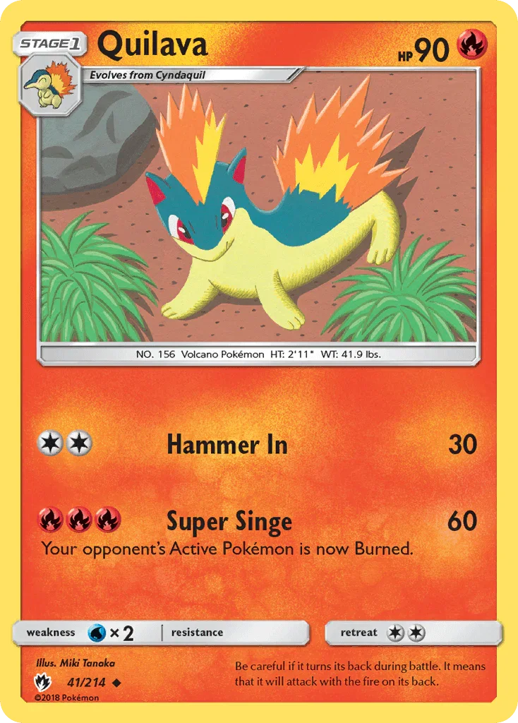 41, Fire, Normal, Reverse Holofoil, Sun & Moon: Lost Thunder, Uncommon, Water[×2] Quilava (41/214) [Sun & Moon: Lost Thunder] - Trading Card World