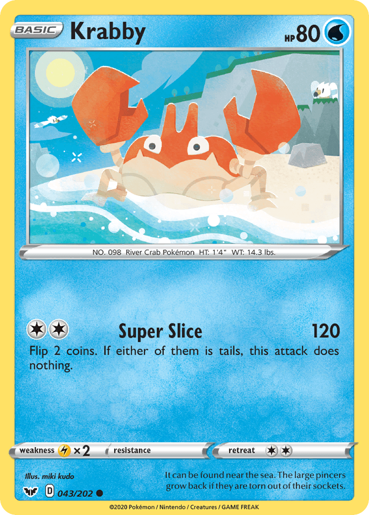 043, Common, Lightning[×2], Normal, Reverse Holofoil, Sword & Shield: Base Set, Water Krabby (043/202) [Sword & Shield: Base Set] - Trading Card World