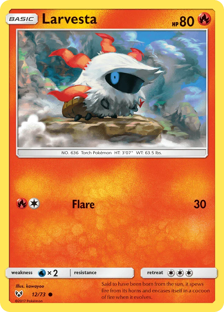 12, Common, Fire, Normal, Reverse Holofoil, Sun & Moon: Shining Legends, Water[×2] Larvesta (12/73) [Sun & Moon: Shining Legends] - Trading Card World