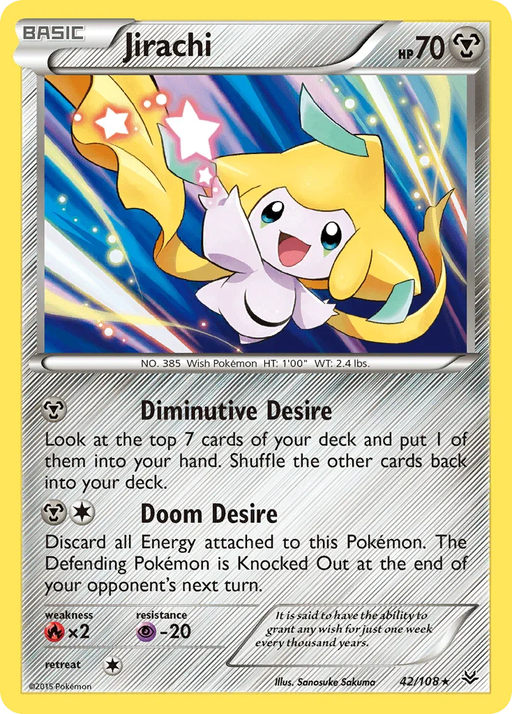 42, Fire[×2], Holo Rare, Holofoil, Metal, Psychic[-20], Reverse Holofoil, XY: Roaring Skies Jirachi (42/108) [XY: Roaring Skies] - Trading Card World