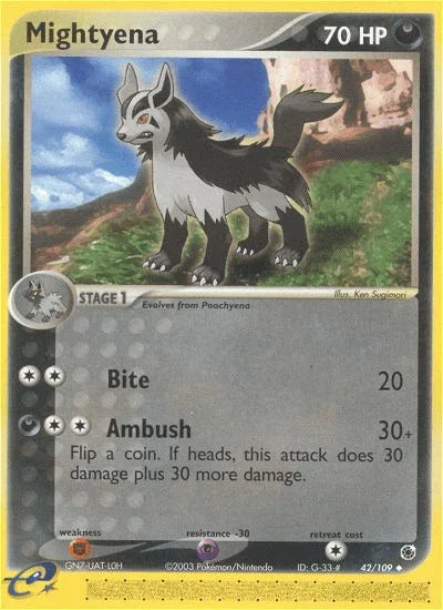 42, Darkness, EX: Ruby & Sapphire, Fighting[×2], Normal, Psychic[-30], Reverse Holofoil, Uncommon Mightyena (42/109) [EX: Ruby & Sapphire] - Trading Card World