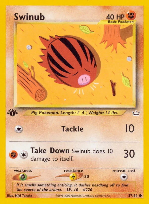 1st Edition Normal, 57, Common, Fighting, Grass[×2], Lightning[-30], Neo Revelation 1st Edition Swinub (57/64) [Neo Revelation 1st Edition] - Trading Card World