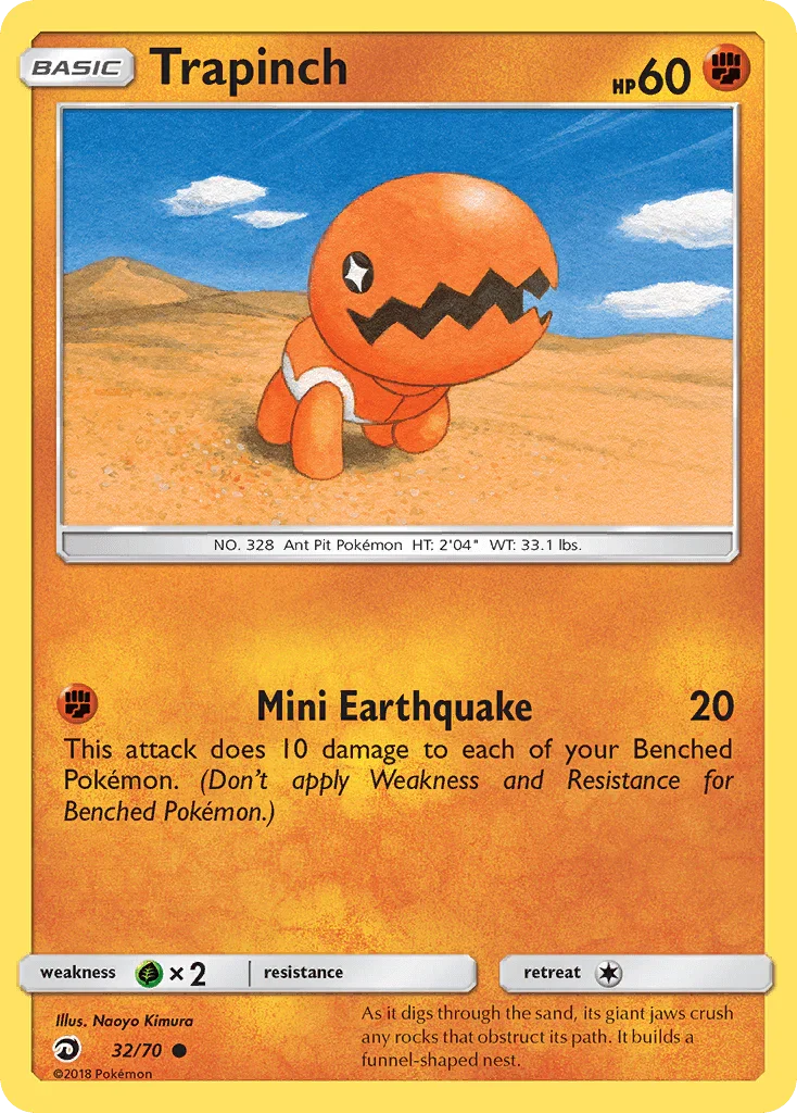 32, Common, Fighting, Grass[×2], Normal, Reverse Holofoil, Sun & Moon: Dragon Majesty Trapinch (32/70) [Sun & Moon: Dragon Majesty] - Trading Card World