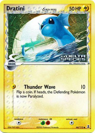 66, Colorless[×2], Common, EX: Delta Species, Fighting[-30], Grass[-30], Lightning, Reverse Holofoil Dratini (66/113) (Delta Species) (Stamped) [EX: Delta Species] - Trading Card World