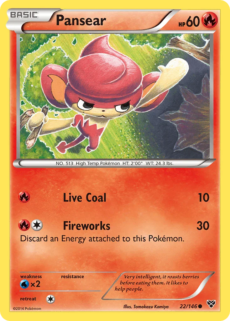 22, Common, Fire, Normal, Reverse Holofoil, Water[×2], XY: Base Set Pansear (22/146) [XY: Base Set] - Trading Card World