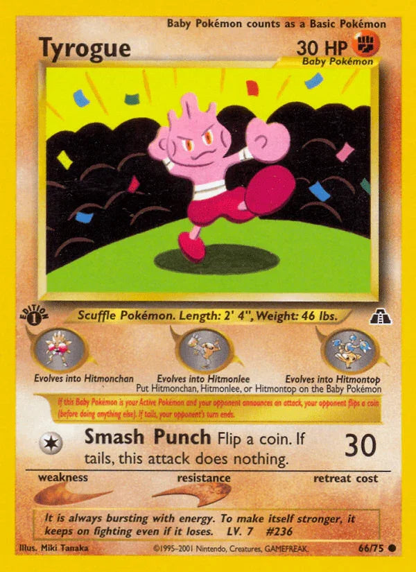 1st Edition Normal, 66, Common, Fighting, Neo Discovery 1st Edition Tyrogue (66/75) [Neo Discovery 1st Edition] - Trading Card World