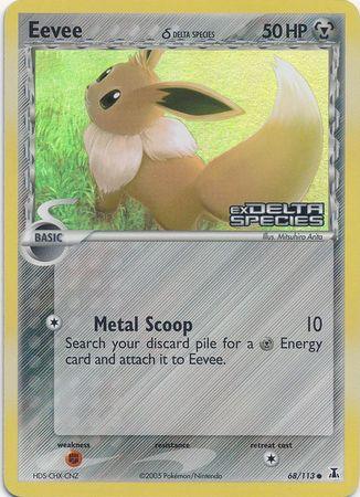 68, Common, EX: Delta Species, Fighting[×2], Metal, Reverse Holofoil Eevee (68/113) (Delta Species) (Stamped) [EX: Delta Species] - Trading Card World
