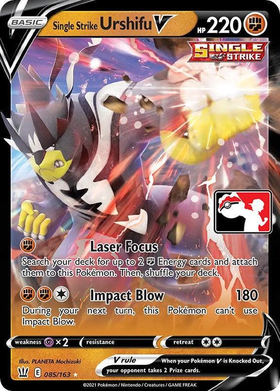 085, Fighting, Holofoil, Prize Pack Series One, Psychic[x2], Ultra Rare Single Strike Urshifu V (085/163) [Prize Pack Series One] - Trading Card World