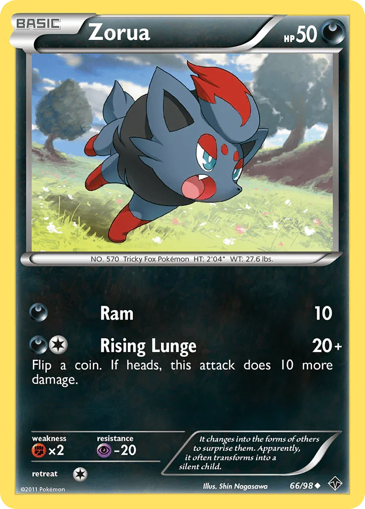 66, Black & White: Emerging Powers, Darkness, Fighting[×2], Normal, Psychic[-20], Reverse Holofoil, Uncommon Zorua (66/98) [Black & White: Emerging Powers] - Trading Card World