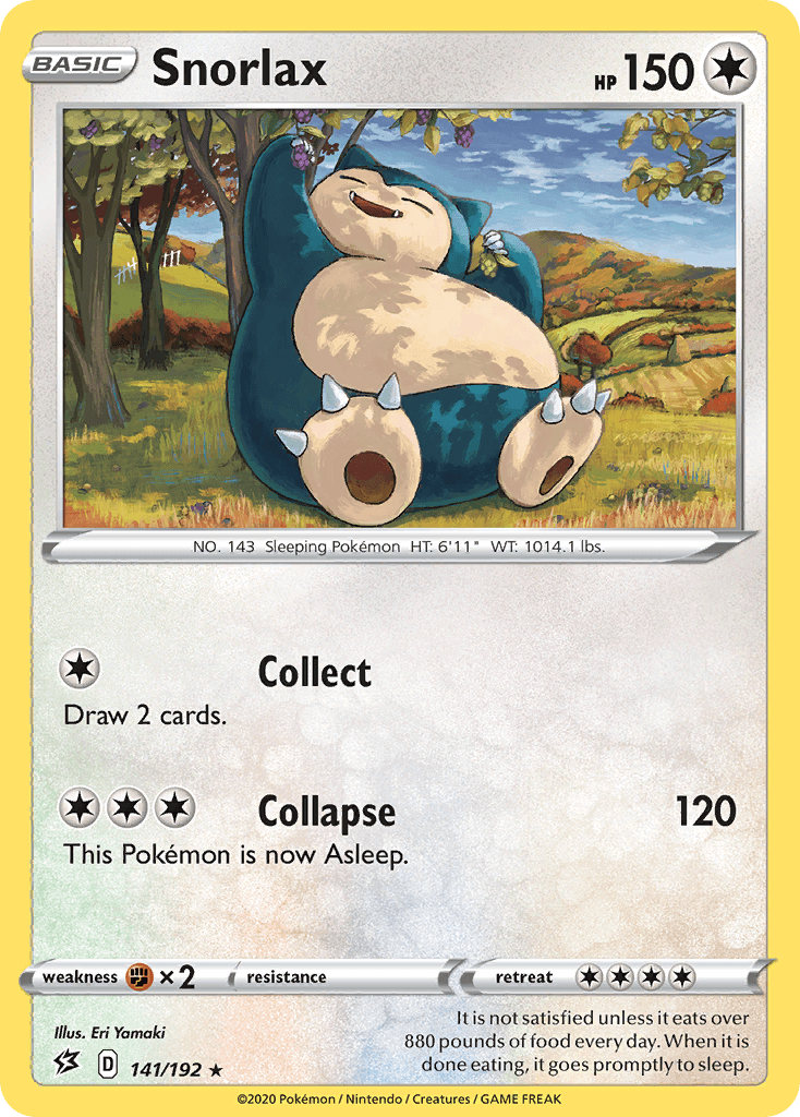 141, Colorless, Fighting[×2], Normal, Rare, Reverse Holofoil, Sword & Shield: Rebel Clash Snorlax (141/192) [Sword & Shield: Rebel Clash] - Trading Card World