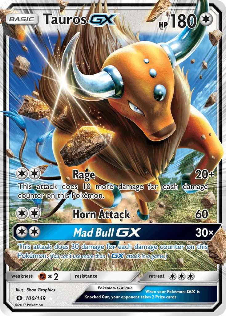 100, Colorless, Fighting[×2], Holofoil, Sun & Moon: Base Set, Ultra Rare Tauros GX (100/149) [Sun & Moon: Base Set] - Trading Card World