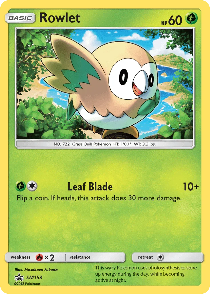Fire [x2], Grass, Holofoil, Promo, SM153, Sun & Moon: Black Star Promos Rowlet (SM153) [Sun & Moon: Black Star Promos] - Trading Card World