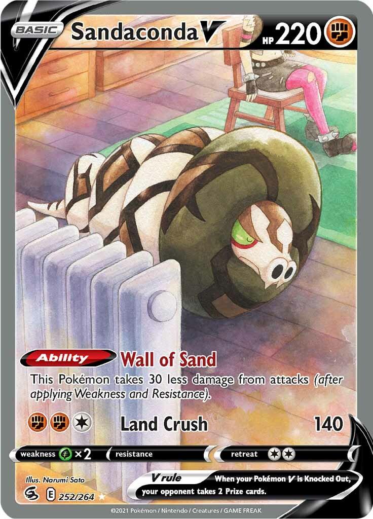252, Fighting, Grass [x2], Holofoil, Sword & Shield: Fusion Strike, Ultra Rare Sandaconda V (252/264) [Sword & Shield: Fusion Strike] - Trading Card World
