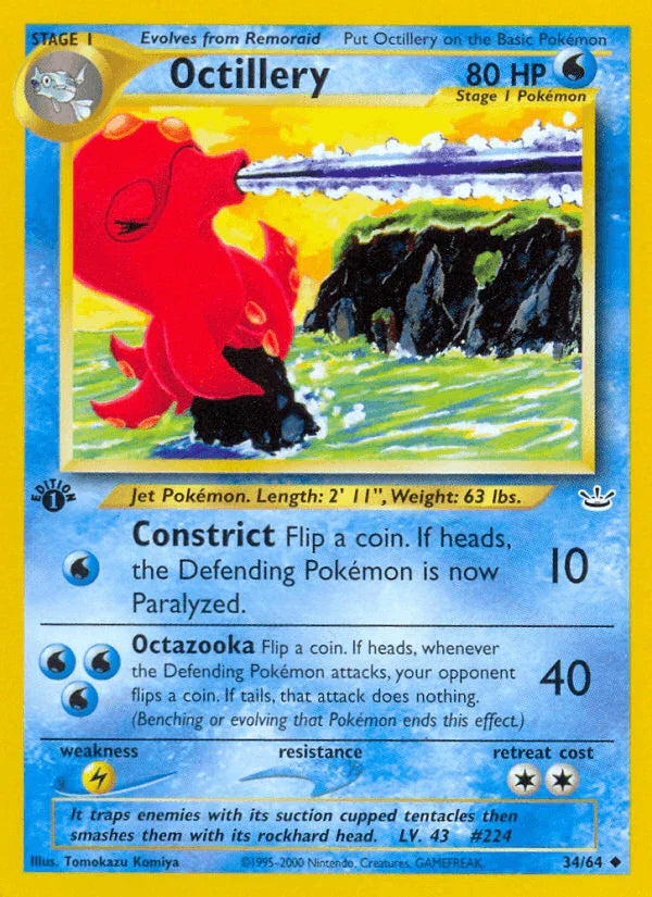1st Edition Normal, 34, Lightning[×2], Neo Revelation 1st Edition, Uncommon, Water Octillery (34/64) [Neo Revelation 1st Edition] - Trading Card World