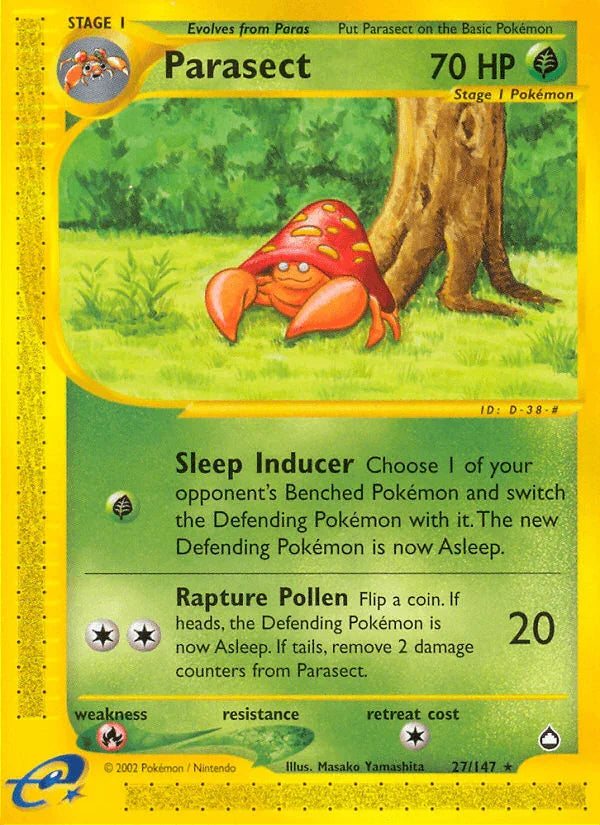 27, Aquapolis, Fire[×2], Grass, Normal, Rare, Reverse Holofoil Parasect (27/147) [Aquapolis] - Trading Card World