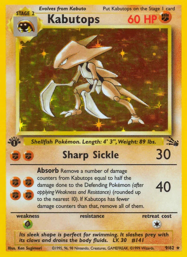 1st Edition Holofoil, Fighting, Fossil 1st Edition, Grass[×2], Holo Rare Kabutops (9/62) [Fossil 1st Edition] - Trading Card World