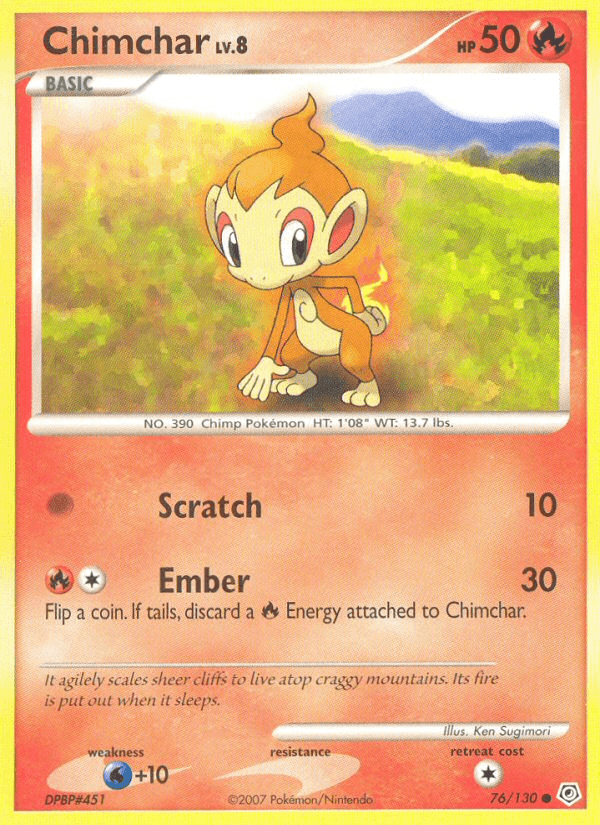 76, Common, Diamond & Pearl: Base Set, Fire, Normal, Reverse Holofoil, Water[+10] Chimchar (76/130) [Diamond & Pearl: Base Set] - Trading Card World