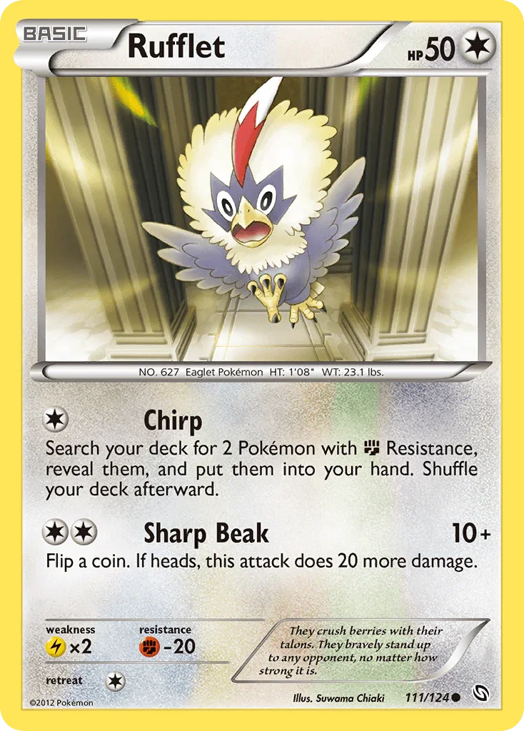 111, Black & White: Dragons Exalted, Colorless, Common, Fighting[-20], Lightning[×2], Normal, Reverse Holofoil Rufflet (111/124) [Black & White: Dragons Exalted] - Trading Card World