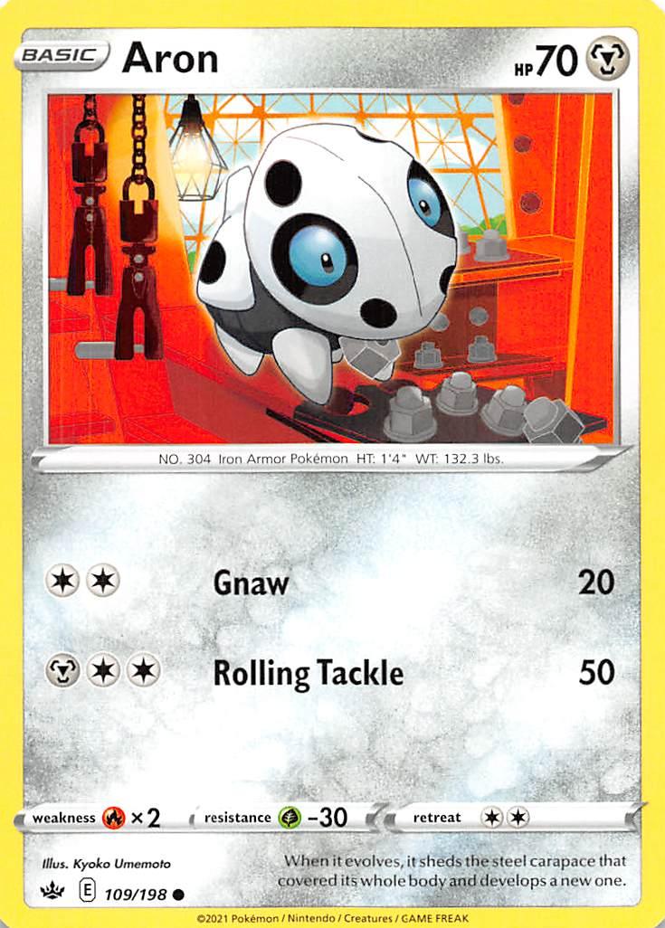 109, Common, Fire [x2], Grass [-30], Metal, Normal, Reverse Holofoil, Sword & Shield: Chilling Reign Aron (109/198) [Sword & Shield: Chilling Reign] - Trading Card World
