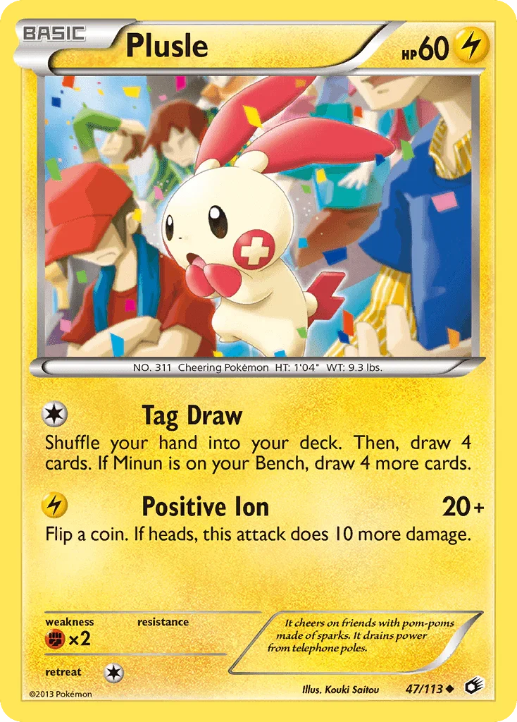 47, Black & White: Legendary Treasures, Fighting[×2], Lightning, Normal, Reverse Holofoil, Uncommon Plusle (47/113) [Black & White: Legendary Treasures] - Trading Card World