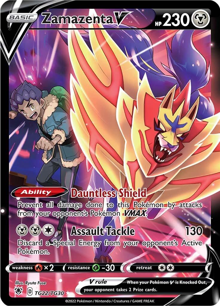 Fire [x2], Gras [-30], Holofoil, Metal, Secret Rare, Sword & Shield: Astral Radiance, TG22 Zamazenta V (TG22/TG30) [Sword & Shield: Astral Radiance] - Trading Card World