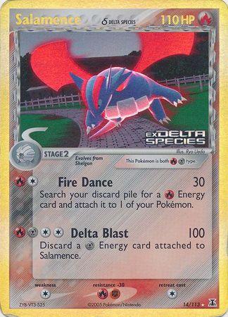 14, Colorless[×2], EX: Delta Species, Fighting[-30], Fire, Fire[-30], Holo Rare, Metal, Reverse Holofoil Salamence (14/113) (Delta Species) (Stamped) [EX: Delta Species] - Trading Card World